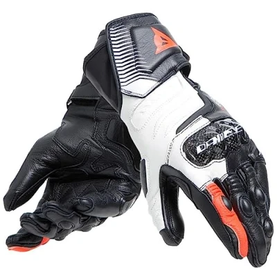 Image of DAINESE Carbon 4 Long Lady Gloves, Sport Motorcycle in Sheep Leather with Knuckle Protectors, Woman, Black/White/Fluo Red, S