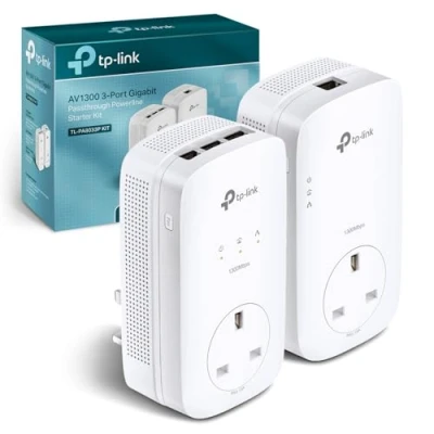 Image of TP Link TL PA8033PKIT AV1300 3 Port Gigabit Passthrough 2x2 MIMO Powerline Adapter Starter Kit, No Configuration Required, UK Plug
