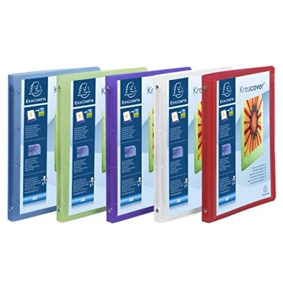 Image of Exacompta ref. 519699E Box of 5 customizable flexible PP binders 1 pocket 4 round rings, 15mm diameter External dimensions: 32 x 25 cm A4 file format assorted colors