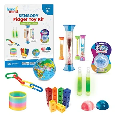 Image of Learning Resources Sensory Fidget Toy Kit For Kids Stress &amp; Anxiety Relief Items Toys Quiet Focus SEL, Ball, Playfoam, Bottle, Tubes, Rainbow Coil Spring