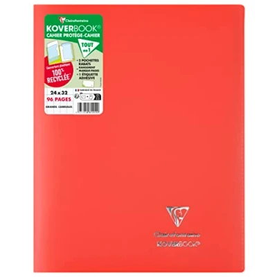 Image of Clairefontaine Ref 981414C Koverbook Side Stapled Notebook (96 Pages) A4+ in Size, Séyès Ruling, Polypro Cover, 90gsm Brushed Vellum Paper Red Cover