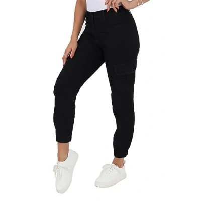 Image of MYT Womens Side Elasticed Waist Jeans Ladies Cargo Self Cuffed Regular Fit Denim Trousers Black 18