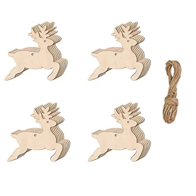 Image of 20 Pieces Wooden Elk Christmas Baubles Hanging Ornament, Natural Wood Slices for House Garden Home DIY Art Craft Tree Party Decoration