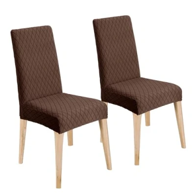 Image of LANSHENG Chair Covers, Stretch Dining Protector Slipcovers Jacquard, Elastic Removable Washable Seat Cover for Room Kitchen Banquet Restaurant Home, Brown