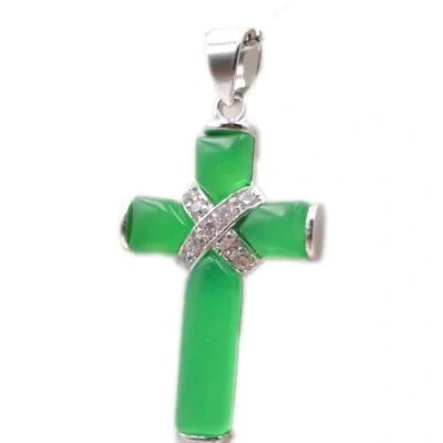 Image of LKSGJSNB Feng Shui Pendant,Feng Green Jade Necklace Pendant for Women Genuine Yoga Cross S925 Silver