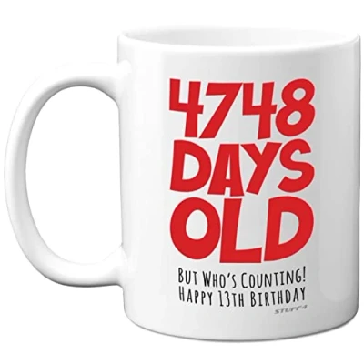 Image of 13th Birthday Mug Gift for Boys Girls Him Her 4748 Days Old Funny Teenager Thirteen Thirteenth Happy Present Brother Sister Son Daughter Cousin, 11oz Ceramic Dishwasher Safe Mugs