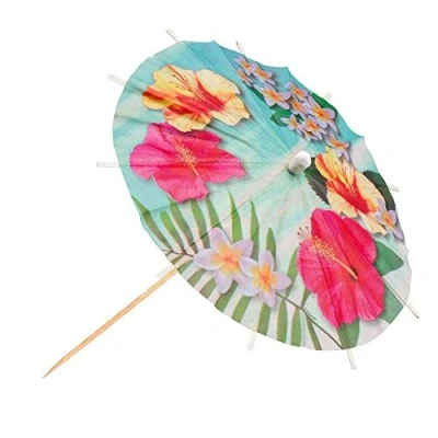 Image of Boland 52483 Cocktail Umbrella Paradise, 6 Pieces, Length Wooden Stick 18 cm, Sticks, Drinks Umbrellas, Hawaii, Garden Party, Beach Birthday, Theme Carnival