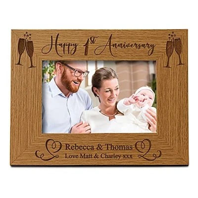 Image of ukgiftstoreonline Personalised First Anniversary Wooden Photo Frame Gift (5 x 7 Inch)
