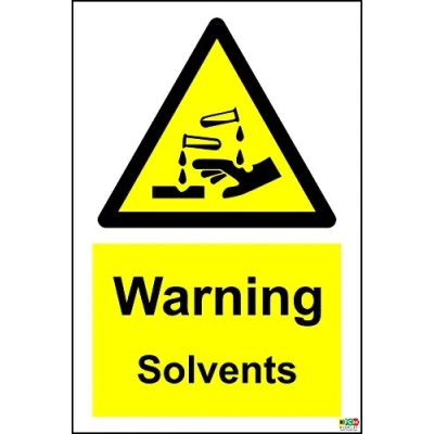 Image of Warning. Solvents Sign Self Adhesive Sticker 200mm x 150mm