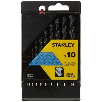 Image of STANLEY STA56030 QZ 10 Piece High Speed Steel Metal Drill Bit Set, includes 1mm, 2mm, 3mm, 4mm, 5mm, 6mm, 7mm, 8mm, 9mm, 10mm