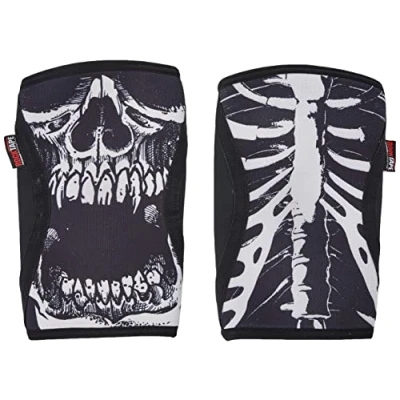 Image of RockTape Assassins Knee Sleeves, Workout Support, Neoprene Durability and Comfort, Black/White Skull, XL, Pack of 2
