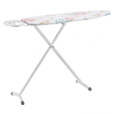 Image of Amazon Basics Ironing Board with Oval Shaped Iron Rest, Classica, 109 cm x 35 cm, White, Floral