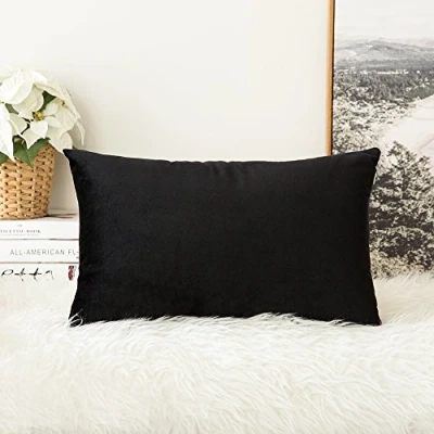 Image of MIULEE Velvet Soft Decorative Square Throw Pillow Case Cushion Covers Luxury Pillowcases for Livingroom Sofa Bedroom with Invisible Zipper 30cm x 50cm 12x20 Inch 1 Piece Black