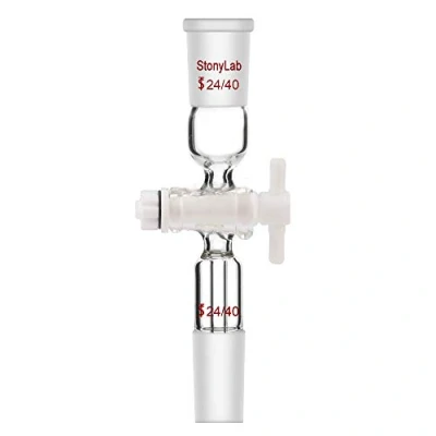Image of StonyLab Glass Vacuum Flow Control Adapter Straight with PTFE Stopcock and Two 24/40 Joints for Lab Supply