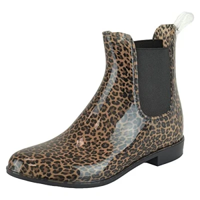 Image of Thingimijigs Ladies Short Wellies Chelsea Ankle Length Summer Festival Wellington Rain Boots Leopard Print UK 5