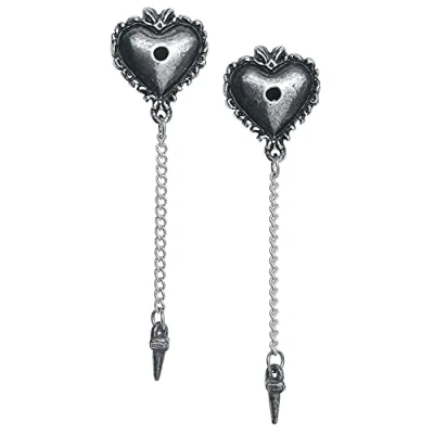 Image of Alchemy Gothic Witches Heart Women Earring Set Silver Coloured, Pewter,