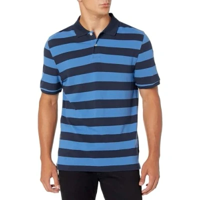 Image of Amazon Essentials Men&#039;s Slim Fit Cotton Pique Polo Shirt, Black Blue Rugby Stripe, XXL