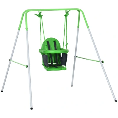 Image of Outsunny Kids Swing, Indoor Outdoor Nursery Baby Garden Swing with Safety Seat Belt, Support Back, for Toddlers 6 36 Months Green