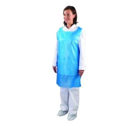 Image of 100 x Disposable Flat Pack Polythene PE Plastic Aprons FAST Delivery UK Stock (Blue)