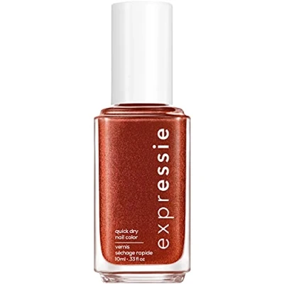 Image of essie Expressie Nail Polish Quick Dry Formula, No Base Coat and Top Needed, Vegan, Angled Brush, Red Burgundy Shimmer Varnish 270 Misfit Right In