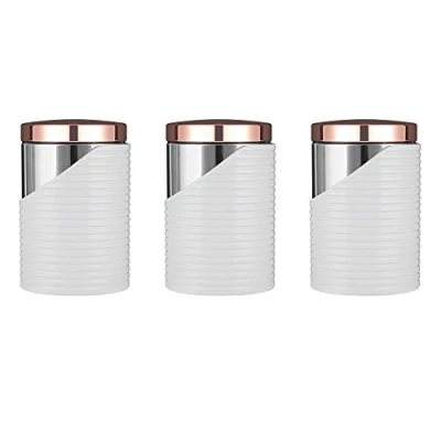 Image of Tower Linear Rose Gold Set Of 3 Canister White