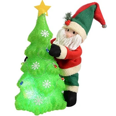 Image of WeRChristmas Pre Lit Santa Christmas Tree Decoration with Colour Changing LED Light 38 cm, Multi
