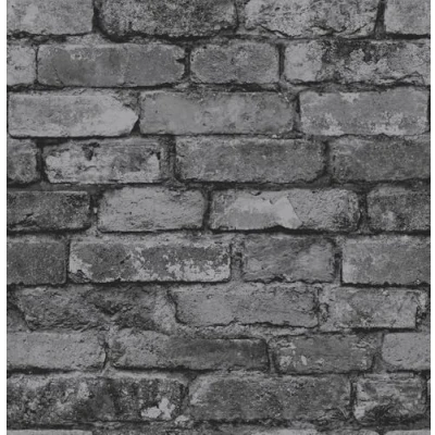 Image of Fine Decor FD31284 Rustic Brick Wallpaper, Silver/Black