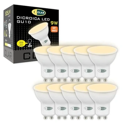 Image of CLAR GU10 Warm White LED Bulb, LED, Spotlight, 3000K, 9W (Pack of 10)
