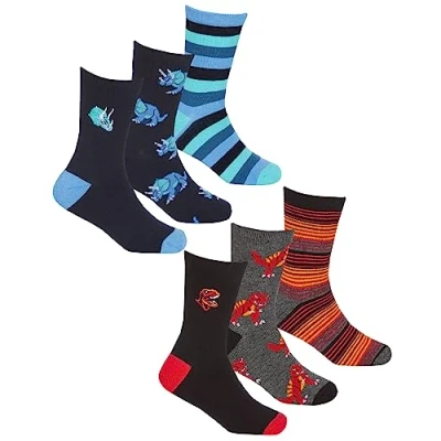 Image of Undercover 6 Pairs Kids Bamboo Dinosaur Socks 42B765 1xEach 4