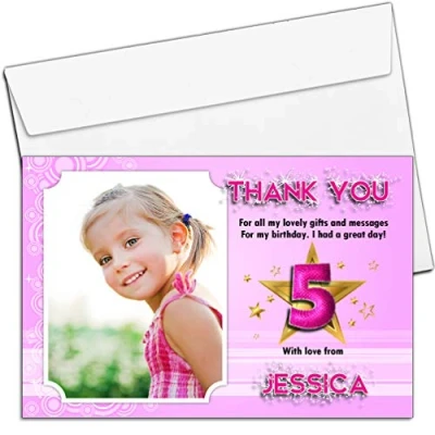 Image of 10 Personalised Girls Birthday Party Thank You Photo Cards N54 Pink Star Sparkle Any Age
