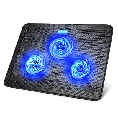 Image of TECKNET Cooling Pad 12&quot; 17&quot; Laptop Cooler with 3 Ultra Quiet Fans at 1200RPM, Ergonomic Comfort Notebook 2 USB Ports, Light weight Gaming Stand