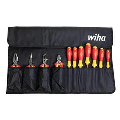Image of Wiha 32986 Insulated Industrial Pliers/Drivers Set in Roll Out Pouch, 11 Piece