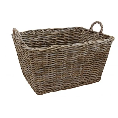Image of Katie Jane HOME Grey &amp; Buff Rattan Rectangular Floor Basket Wicker log Storage