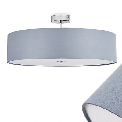 Image of Ceiling Light Foggia, Modern lamp Made of Metal/Fabric in Chrome Colour/Grey/White, Scandinavian Design with Round lampshade Fabric (Ø 60 cm), 3 Flame, x E27, Without Bulbs