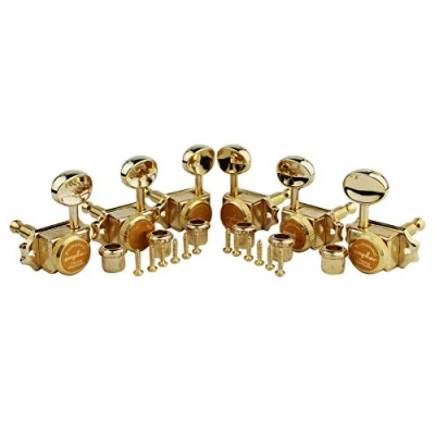 Image of Guyker Guitar Locking Tuners (3L + 3R Handed) Vintage Deluxe Lock String Tuning Key Pegs Machine Heads Replacement Parts for ST TL Style Electric, Folk or Acoustic Guitars Gold