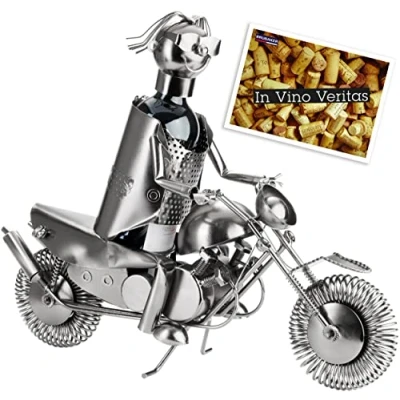 Image of BRUBAKER Silver Wine Bottle Holder, Tabletop Mount Metal Sculpture, Modern Style, 38 cm x 45 16