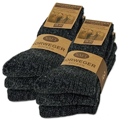 Image of sockenkauf24 6 Pairs Norwegian Socks with Wool Men Women Winter Black Grey Anthracite (9 11, Anthracite)