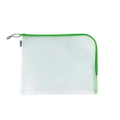 Image of HERMA 20016 Zip Document Bag A4, transparent (36 x 28 cm) large zippered mesh pouch with zipper for laptop, tablet, books, papers, toys, clear storage wallet in green