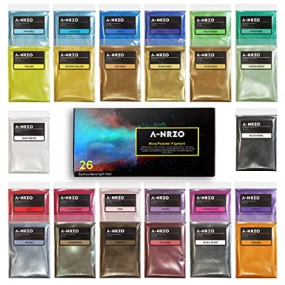 Image of Mica Powder Resin Pigment 26 Colours 130g Set, Natural Cosmetic Grade for Epoxy Soap Making Dye, Candle Making, Lip Gloss, Bath Bombs, Paint and Handmade Colouring, 0.18oz/5g
