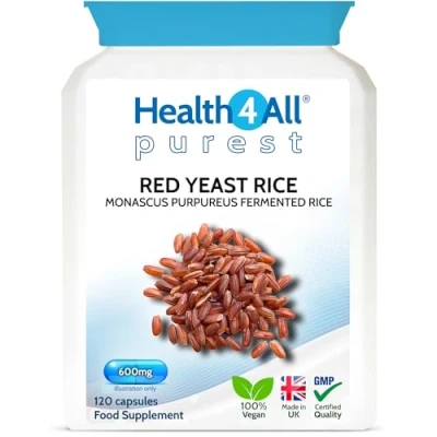 Image of Health4All Red Yeast Rice 600mg 120 Capsules. Cholesterol Lowering Supplement. Purest no additives. Vegan.