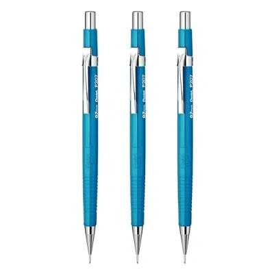 Image of Pentel 0.7mm (P207) Blue P200 Series Automatic Mechanical Draughting Pencil Refillable Lead Eraser P207 C (Pack Of 3)