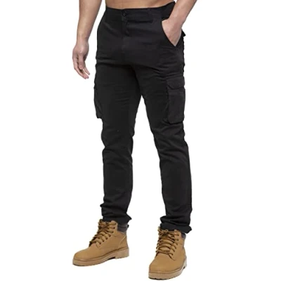 Image of 989Zé ENZO Mens Cargo Combat Pants Straight Leg Regular Fit Chino Trousers EZ425 BLK 34W / 32L