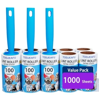 Image of Extra Sticky Lint Roller 1000 Sheets with 3 Handles Pet Hair Remover, for Clothes, Rollers Hair, Cat &amp; Dog Remover,100 per Refill.