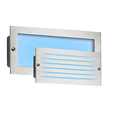 Image of 230V IP54 5W Blue LED Recessed Brick Light Brushed Steel Fascia
