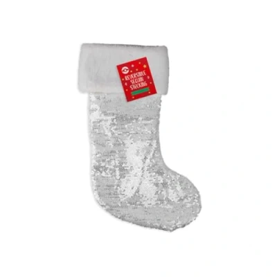 Image of AKEDE Christmas Stockings Stocking Red Large Silver And White Reversible Sequin