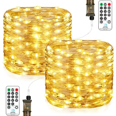 Image of Fairy Lights Mains Powered, 23M 200 LED String Light Plug in Copper Wire with Remote 8 Modes Timer Waterproof for Indoor Outdoor Christmas Tree Bedroom Garden Decoration (2 Pack, Warm White)