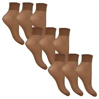 Image of Ladies 15 Denier Sheer Anklets Honey 9 Pairs (3 Packs)