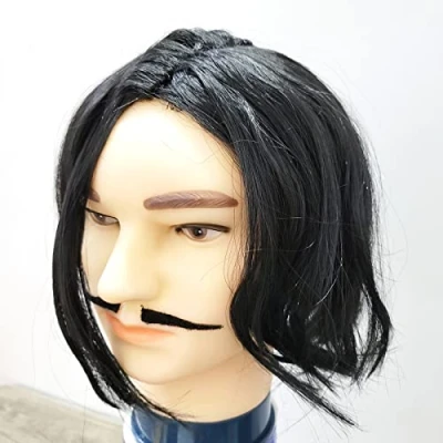 Image of Costumes Men&#039;s Dirt Black Wig + Moustache Halloween Cosplay Costume Set