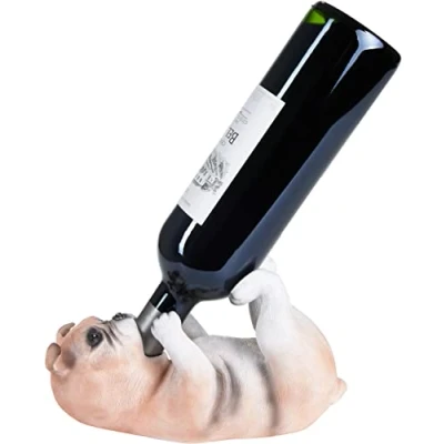 Image of BRUBAKER Wine Bottle Holder Thirsty Dog Bulldog Drunk Animals Stand Funny Decorative Figurine Hand Painted Bar Accessories Decoration Gift