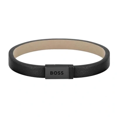 Image of BOSS Jewelry Men&#039;s JACE Collection Leather Bracelet Black 1580337S